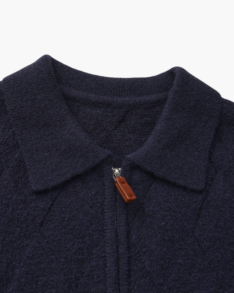 Heritage Diamond Knit Zip Cardigan